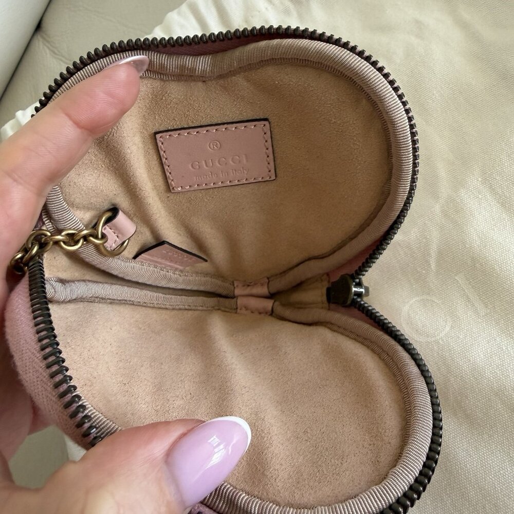 NEW GUCCI GG Marmont Heart-shaped Coin Purse Wallet Pink - Picture 6 of 10